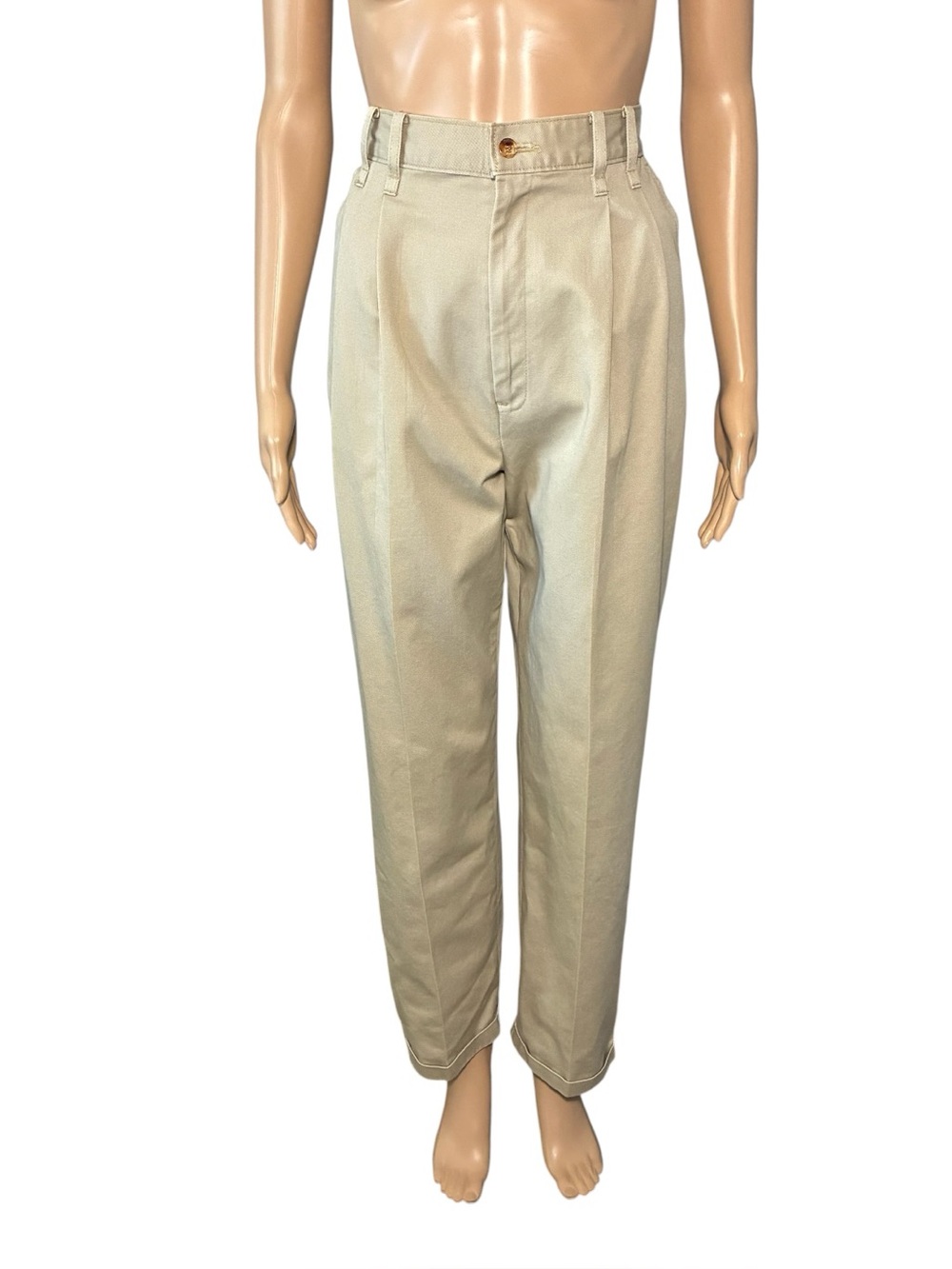 Vintage Chic Khakis Pants Womens 6 Tan Pleated High Rise 100% Cotton Cuff Hems